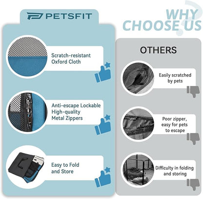 PETSFIT Portable Dog Playpen,36" Dog Play Pen Indoors with Removable Waterproof Mat &amp; Zippered Roof | RV, Camping, Travel Dog Pen | Whelping &amp; Cat Observation Space(36" L x 36" W x 21" H)