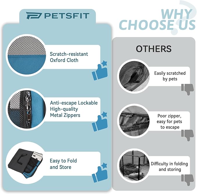 PETSFIT 29" Puppy Playpen with Removable Waterproof Mat &amp; Zippered Roof | RV, Camping, Travel Dog Pen | Indoor/Outdoor Whelping &amp; Cat Observation Space(29.5"x29.5"x16.5"H)
