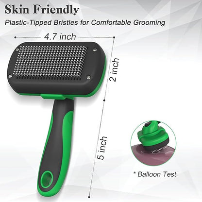Self Cleaning Deshedding Brush for Dogs &amp; Cats - Skin Friendly Grooming Tool with Hair Removal for Haired Pets, Green