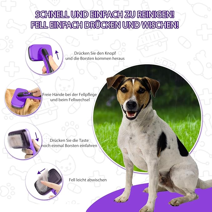Dogs Cats Self Cleaning Slicker Brush for Shedding &amp; Grooming Any Breed of Pets, Removes Loose, Undercoat, Mats, Tangled Hair for Small Medium Large Animal With Long Short Fur Length, Purple