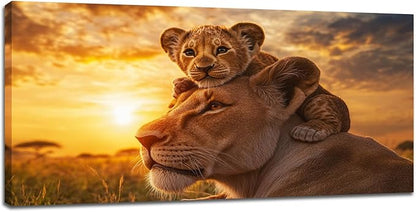 Large Lion Wall Art Lion and Lioness Canvas Living Room African Wildlife Animal Pictures Framed Prints Oversize Wall Decor Painting Artwork for Bedroom Dining Office Home 60"x30"