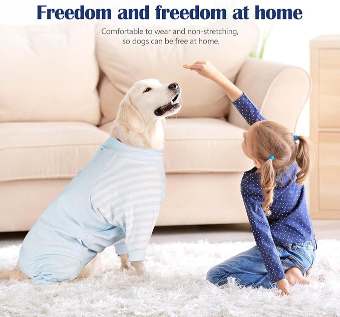 Dog Recovery Suit, Abdominal Wound After Surgery Wear, Anti Licking Bodysuit with Snaps, E-Collar &amp; Cone Alternatives, Long Sleeve Dog Spay Surgical Onesie Prevent Shedding(XL, Blue)