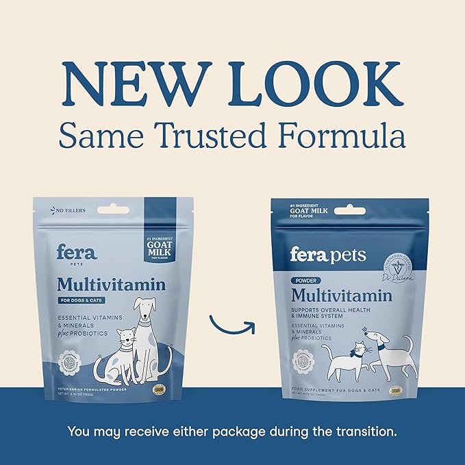 Fera Pets Goat Milk Topper - Multivitamin for Dogs &amp; Cats with Probiotics - Supports Overall Health, Gut Health, and Immune System - for Picky Eaters - 60 TSP