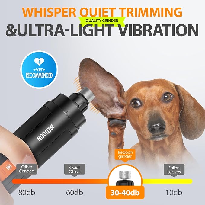 Dog Nail Grinder Upgraded - Professional 3-Speed Super Quiet and Low Vibration Electric Pet Nail Grinder with 4 LED Lights - Painless Paws Grooming &amp; Smoothing for Small to Large Dogs (Black)