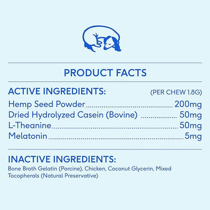 Native Pet Calming Chews for Dogs - Melatonin for Dogs Anxiety Relief - Grain Free All Natural Hemp Calming Treats &amp; L-Theanine Helps Manage Stress &amp; Separation Anxiety - Puppy Sleep Aid - 30 Chews