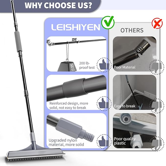 3 in 1 Carpet rake Kit for Pet Hair Removal Tool - Reusable Pet Hair Remover Broom w 58" Adjustable Long Handle, Dog &amp; Cat Carpet Scraper, Pet Hair Remover for Rugs, Mats, Couch, Curtains(Gray)