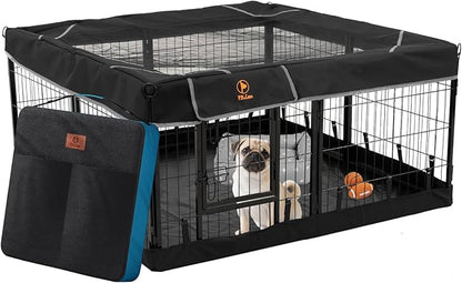 PJYuCien Dog Playpen Outdoor Plus Storage Bag, 24" H 8 Panels Puppy Pen with Square Bottom &amp; Top Cover, Heavy Duty Dog Fence for Camping