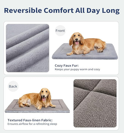 Made4Pets Dog Crate Pad Bed for Medium Dogs, Washable &amp; Reversible, Anti-Slip Kennel Mat for Cozy Sleeping, Soft Fluffy Dog Bed for Indoor &amp; Outdoor Use, 29"x21", Gray