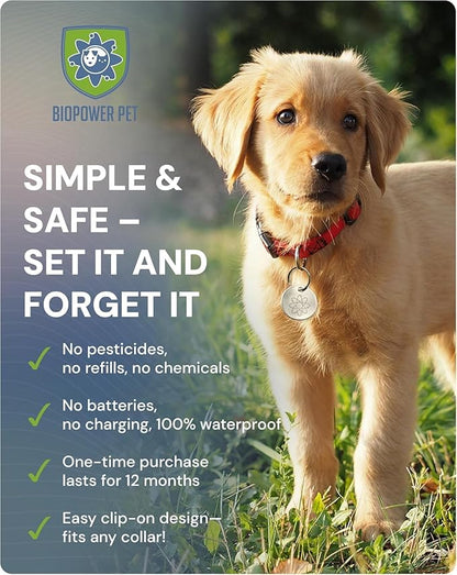 Natural Flea &amp; Tick Repellent Collar Tag for Dogs &amp; Cats – BioPower Pet Shield – Safe for Pets When Used as Directed – Lasts 1 Full Year - Regular Tag (2 Pack)