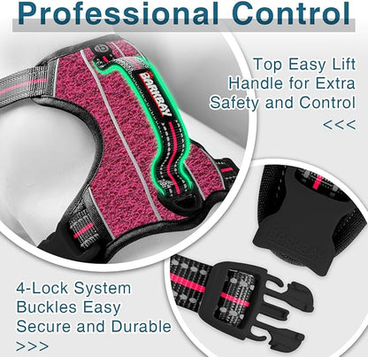 BARKBAY Dog Harness No Pull with ID Tag Pocket - Heavy Duty, Reflective, Easy Control for Large Dogs(Pink/Black,XL)