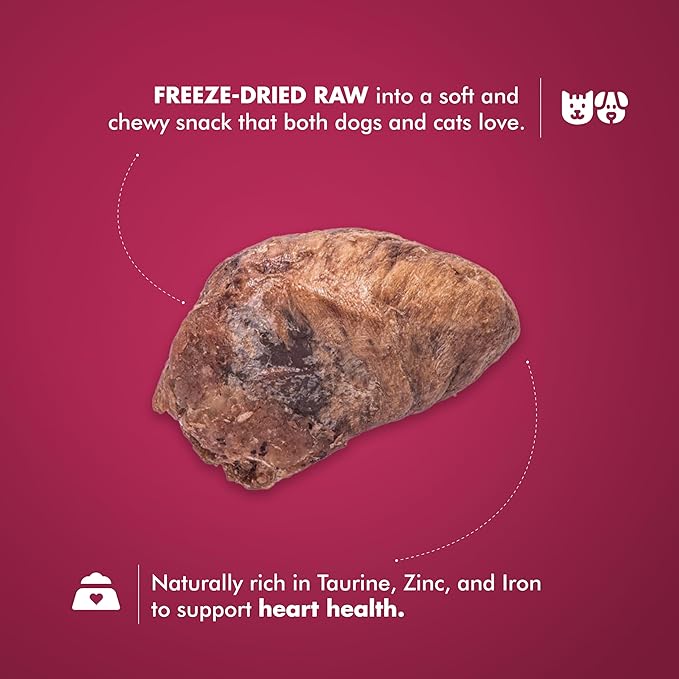 King Lou Pets - Whole Chicken Hearts for Dogs and Cats - Freeze Dried Cat Treats and Dog Treats - USA-Made Chicken Hearts - Taurine, Zinc, &amp; Iron to Support Heart Health - Contains 50-60 Whole Hearts