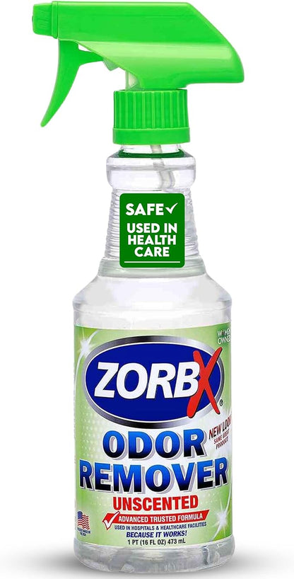 ZORBX Unscented Odor Eliminator for Strong Odor 16 Fl Oz - Used in Hospitals &amp; Healthcare Facilities - Advanced Trusted Formula, Fast-Acting Odor Remover Spray for Dog, Cat, House &amp; Carpet