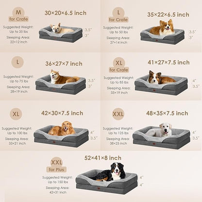 EHEYCIGA Memory Foam Dog Bed for Medium Size, Orthopedic Dog Sofa with Sides and Waterproof Liner, Washable Bolster Pet Bed Couch with Removable Cover, 30x20x6.5 Inch, Grey