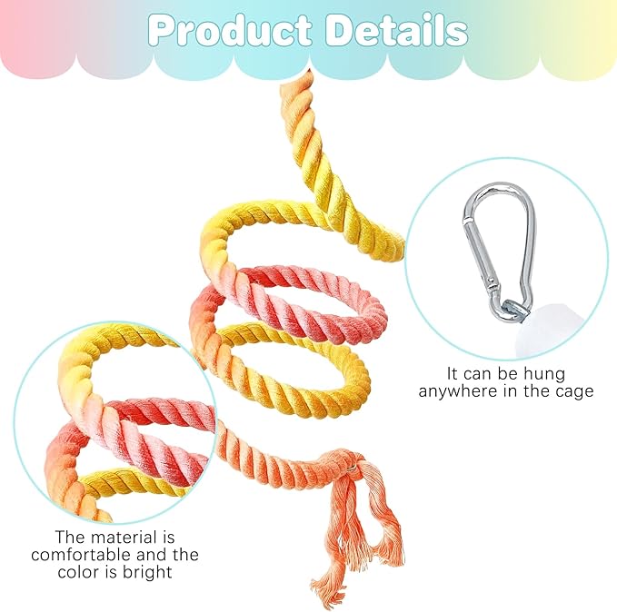 BNOSDM 3 Pcs Rope Perches for Bird Cages Gradient Sunset Color Bendable Climbing Rope Ladders &amp; Swings Birds Cage Accessories Toy for Parakeets, Budgies, Cockatiels, Conures, Lovebirds