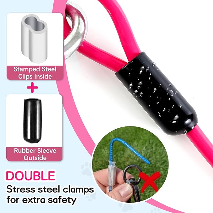 Heavy Duty Dog Tie Out Run Cable - 50 ft Long Leash with Durable Carabiner, Chew Proof for Large Dogs &amp; Yard Use
