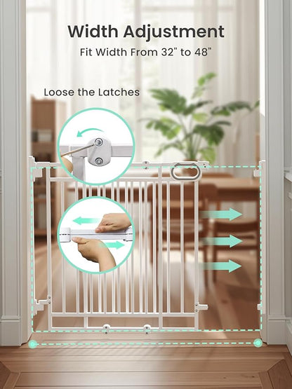 Grownsy Baby Gate for Stairs- No Bottom Bar, Adjustable Width 32” to 48” for Child and Pet, Dog Gate with Auto-Close &amp; One-Hand Operation, Screw-in Installation for Doorways and Indoor Use