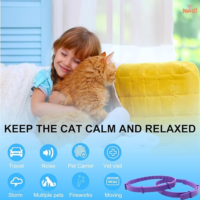 Calming Collar for Cats 4 Pack - Pheromone Collar for Stress and Anxiety Relief, Lasts 60 Days, Adjustable, Water-Resistant &amp; Breakaway Design to Make Cats Relaxed