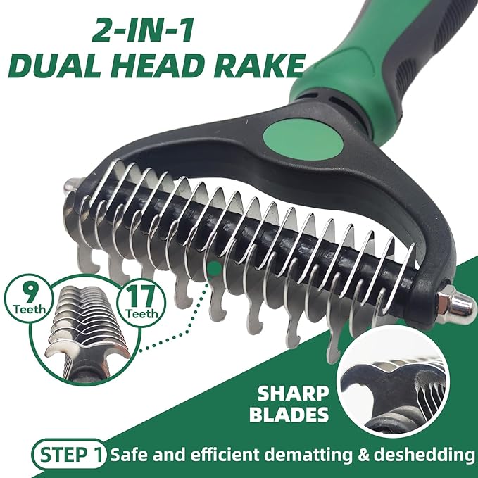 Pet Grooming Kit - 7 PCS Green Deshedding Brush Set with Undercoat Rake, Slicker Brush, Bath Brush &amp; Nail Clipper for Short &amp; Long-Haired Dogs and Cats