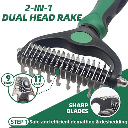 Pet Grooming Kit - 7 PCS Green Deshedding Brush Set with Undercoat Rake, Slicker Brush, Bath Brush &amp; Nail Clipper for Short &amp; Long-Haired Dogs and Cats