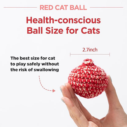 JAYU PET Red Cat Ball [W/O Bell Version] - Handmade Silvervine Cat Toy with Catnip, Interactive Matatabi Ball for Indoor Cats &amp; Kittens, Feline Play Toy &amp; Gift (2.7 inch)