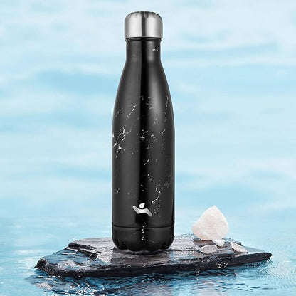 Insulated Water Bottles,17 oz Double Wall Stainless Steel Vacumm Metal Flask for Sports Travel,Marble Midnight