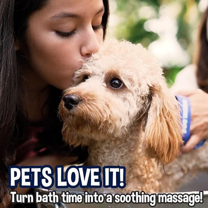 Bodhi Dog Stainless Steel Comb &amp; Shampoo Brush - Bath &amp; Shower Supplies for Dogs &amp; Cats - Removes Shedding, Mats &amp; Tangles - Pet Grooming Scrubber Bundle (Blue)