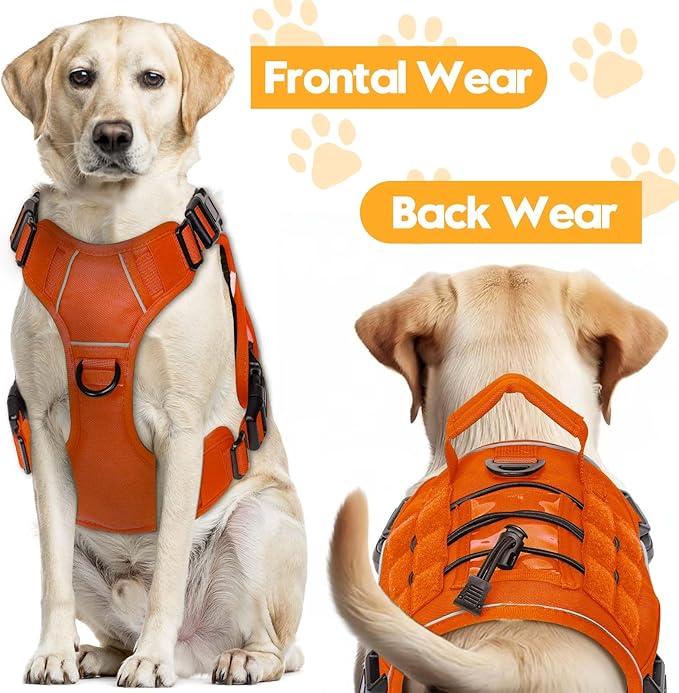 Heavy-Duty Tactical Dog Harness for Large Dogs, No Pull Adjustable Reflective Pet Vest with Molle System, K9 Military-Grade Control for Service Training, Outdoor &amp; 10+ Breeds, Orange, Large
