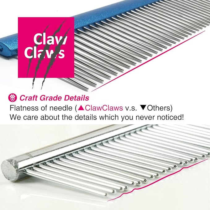 Greyhound Oval Grooming Comb – Aluminum handle, Stainless Steel Teeth Comb for Long-Haired Dogs &amp; Cats, Removes Mats, Tangles, and Loose Fur – Lightweight for Deshedding (Silver/Blue, 9.8")