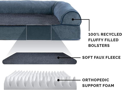 Furhaven Orthopedic Dog Bed for Large Dogs w/ Removable Bolsters &amp; Washable Cover, For Dogs Up to 95 lbs - Sherpa &amp; Chenille Sofa - Orion Blue, Jumbo/XL
