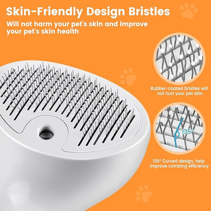 3 in 1 Cat Steam Brush for Cats &amp; Dogs, Pet Spray Hair Removal Comb for Shedding &amp; Grooming, Rechargeable Water Brush for Long &amp; Short Haired Pets with Release Button(White)