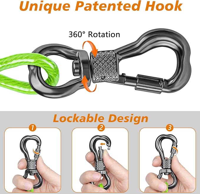 XiaZ 20FT Tie Out Cable for Dogs, Dog Leads for Yard Chew Proof, Heavy Duty Pet Tie Out Cable for Large Dogs Up to 250lbs,Durable Dog Runner Tether Line for Outdoor,Yard