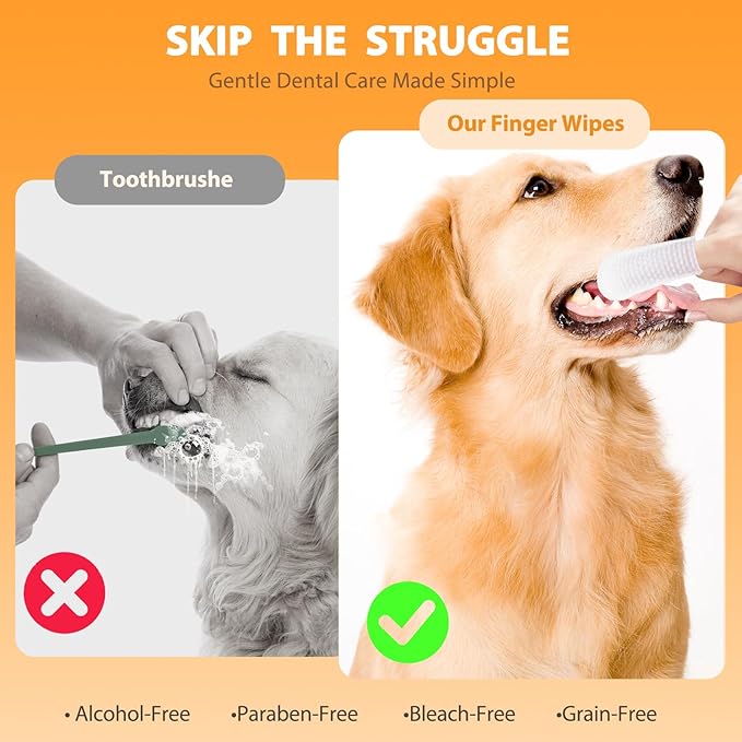 Dog Dental Wipes, Pet Dental Finger Wipes for Dogs &amp; Cats, Dog Teeth Cleaning Wipes, Reduce Plaque &amp; Tartar Buildup, Fresh Breath, Protect Gums, Dog Ear Cleaner Wipes Remove Wax, Coconut Scent, 50Pcs