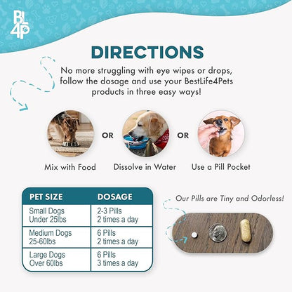 Dog Eye Care &amp; Infection Treatment, Natural Dog Supplements for Conjunctivitis, Swelling, Dry Eyes and Discharge, Easy to Use, No More Struggle with Canine Drops, 400 Small Pills