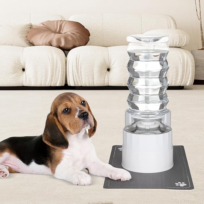 Sfozstra Large Dog Water Dispenser: 8L Automatic Stainless Steel White Water Feeder with Waterproof Pad - Raised Edge Water Dispenser for Dogs &amp; Cats Easy Clean
