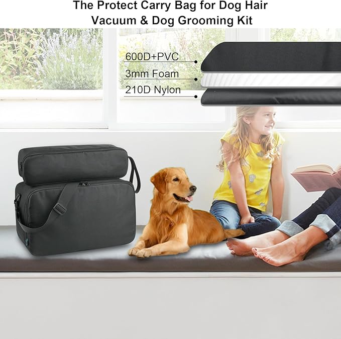 Beautyflier Pet Grooming Supplies Organizer, Protective Tote Bag Case for Pet Grooming Kit &amp; Vacuum Suction Dogs Cats Hair, Travel Pouch Bag for Pet Dog Grooming Vacuum Kit, Bag Only (Black)