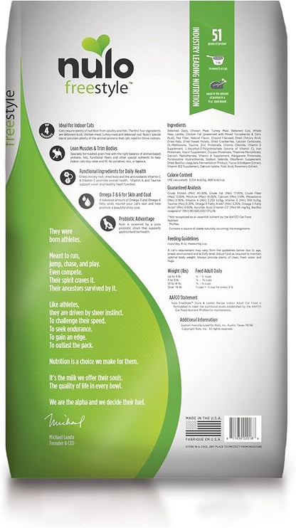 Nulo Freestyle High Protein Indoor Cat Food, Duck &amp; Lentils Recipe - Natural Grain-Free Dry Indoor Cat Food with Omega Fatty Acids, &amp; Probiotics, 2 lb Bag