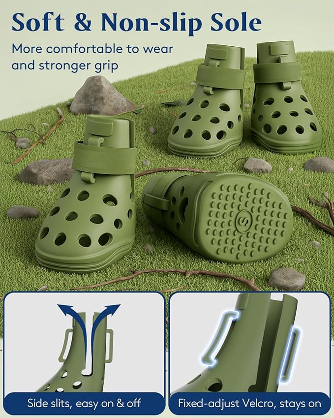 Dog Shoes for Hot Pavement, Breathable Dog Boots Paw Protectors with Adjustable Straps &amp; Non-Slip Sole, Easy On &amp; Off, Waterproof, Easy-Cleaning Silicone Outdoor Dog Booties for Beach and Snow