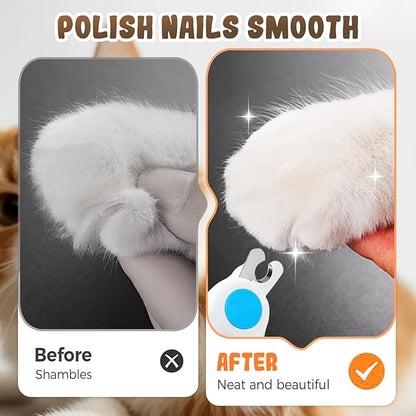 Pets Nail Clippers with Light, Cat Dog Nail Clippers with Built-in Nail File, Sharp Blades, Portable Cat Nail Clipper, Cats Claw Trimmer, Adjustable Claw Clippe for Cats (Style A)