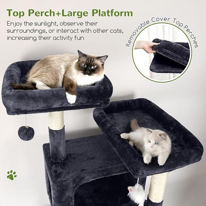 Globlazer Sturdy Cat Tree for Large Cats, 77 inch Large Cat Climbing Tower for Indoor Adult Cats, Cat Scratching Tower with 5 Scratching Posts, 3 Cat Condos, 2 Top Perches, S77, Dark Grey