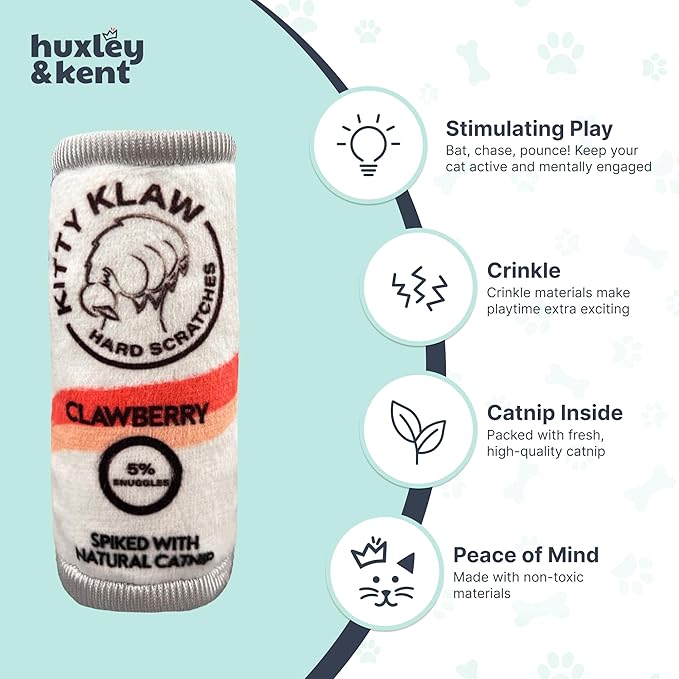 Huxley &amp; Kent Plush Cat Toy - Interactive Catnip Toy for Cats &amp; Kittens - Soft Kitty Toy with Crinkle &amp; Catnip - Fun Indoor Play Toy - Kitty Klaw Clawberry