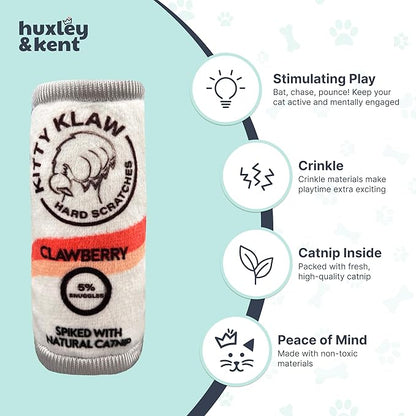 Huxley &amp; Kent Plush Cat Toy - Interactive Catnip Toy for Cats &amp; Kittens - Soft Kitty Toy with Crinkle &amp; Catnip - Fun Indoor Play Toy - Kitty Klaw Clawberry