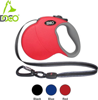 DOCO Retractable Dog Leash for Large Dogs (Length - 16’, Weight - Upto 45lb) Reflective Tape Lead with Stop and Lock Control, Tangle Free 360° Swivel Snap &amp; Anti-Slip Grip (Black, Medium)
