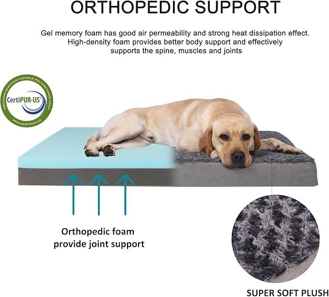 Jumbo Human Dog Bed, Orthopedic Memory Foam Pet Mat, Washable Dog Crate Bed with Cooling Gel, Removable Cover &amp; Waterproof Lining
