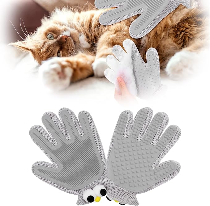 2 in 1 Pet Grooming Glove for Cats &amp; Dogs, Efficient Deshedding Brush Pet Long Short Fur Removal Glove, Gentle Massaging Puppy Kitten Bathing Grooming Brush Tool, Easy Clean Floating Hair Mitt