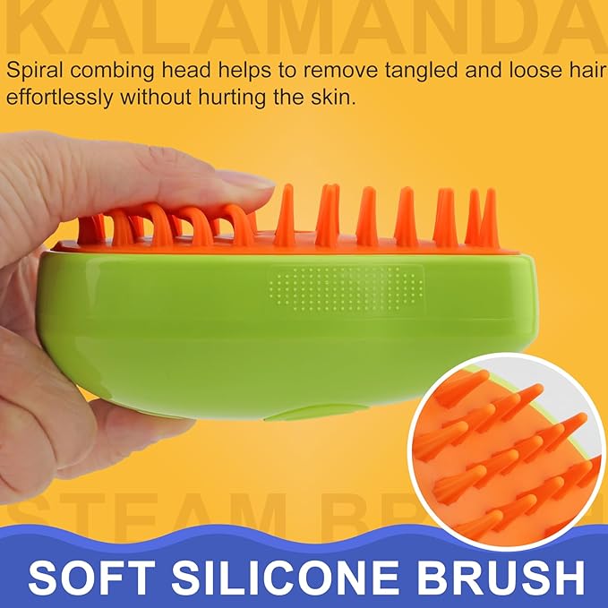 3 in 1 Cat Steamer &amp; Brush - Silicone Massage Grooming Tool, Pet Hair Cleaning Comb for Cats &amp; Dogs (Mango Green)