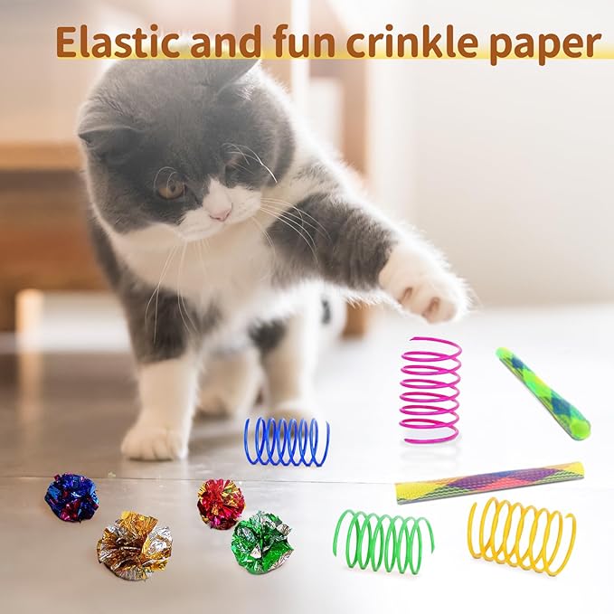 iCAGY 25-Piece Cat Toys Kit with Rainbow Tunnel - Interactive Cat Toy Bundle for Indoor Cats, Kitten Playtime Variety Set Includes Feather Teaser, Springs, Balls, Mice &amp; Noise Toys