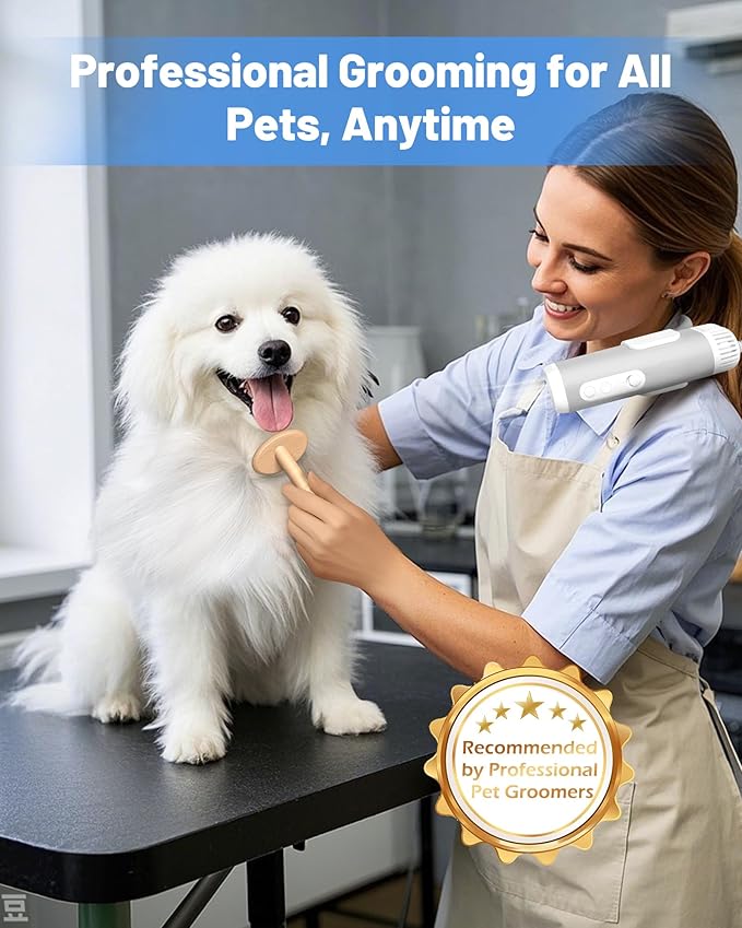 Hands-Free Dog Hair Dryer – Low Noise Pet Grooming Blower for Small &amp; Medium Dogs Cats, Fast Drying, Adjustable Heat &amp; Speed, Portable (Gray)