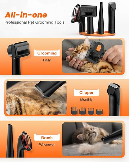 Dog Grooming Vacuum, 4.5L Extra-Large Dust Cup Dog Grooming Kit, 14000Pa High-Suction Pet Groomer with Clippers, Low-Noise All-in-One Shedding Control Set for Home Use