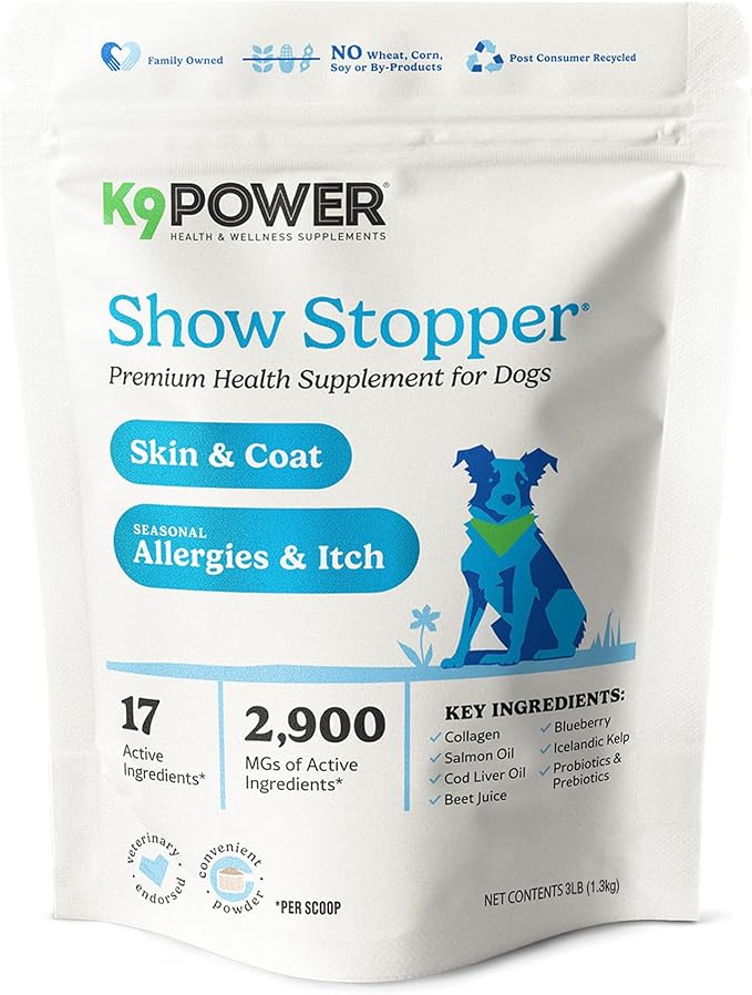 K9 Power Show Stopper for Dogs 3lb – Boosts Coat Shine &amp; Promotes Healthy Skin Tone - Strengthens Immune System - Enhances Digestive Health