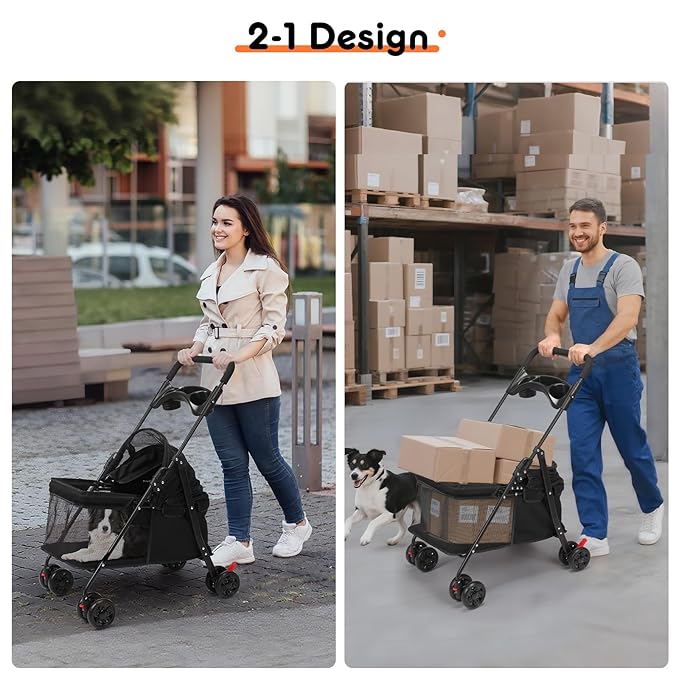 Foldable Pet Stroller for Small/Medium Pets up to 22 lbs - Lightweight 4-Wheel Design with Sun Canopy, Storage Bag &amp; Breathable Mesh